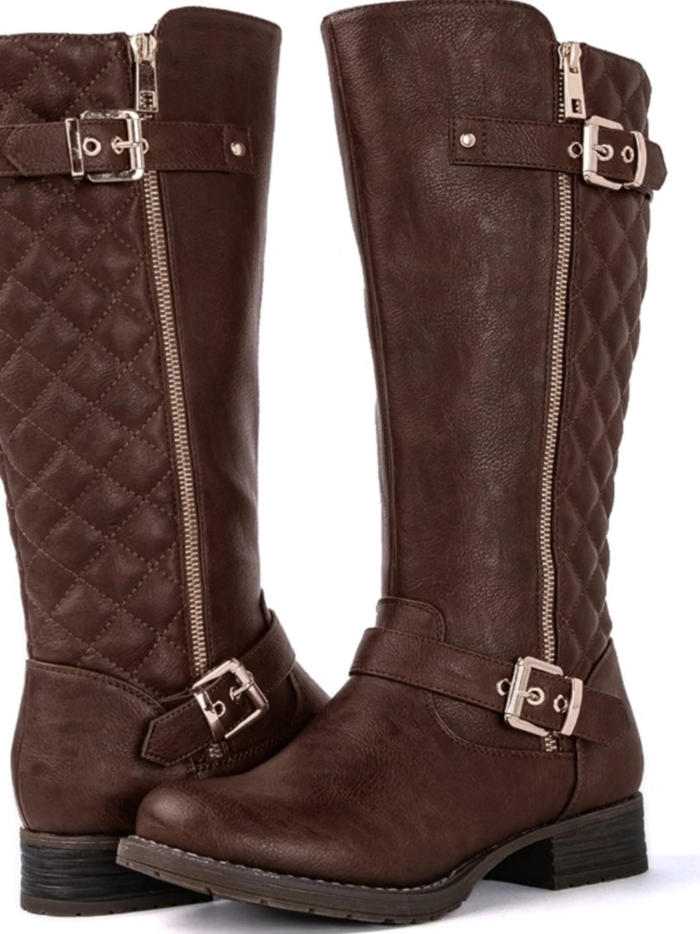 Brown Quilted Knee-High Women's Riding Boots